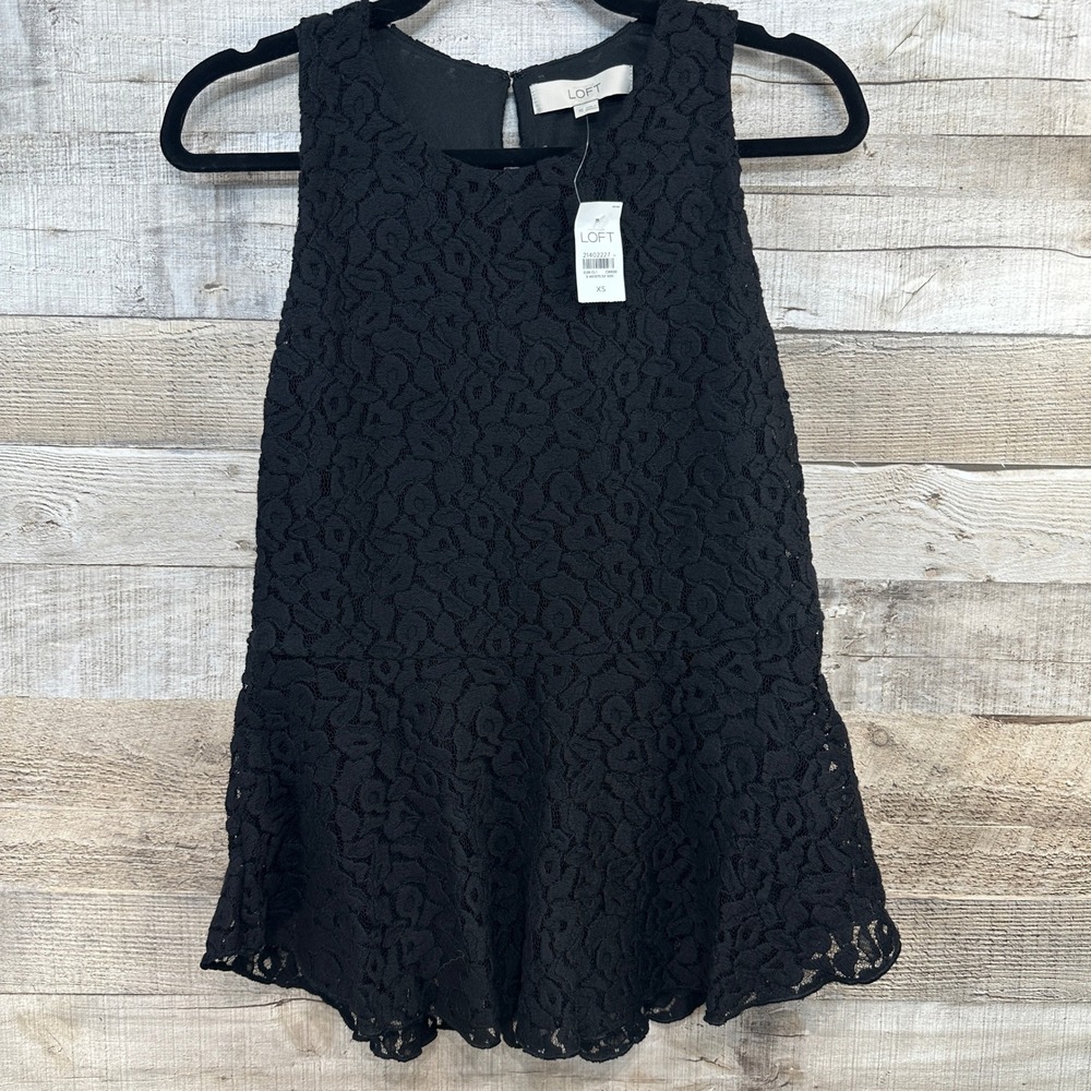Loft Black Floral Lace Peplum Top‎ Sleeveless Keyhole Back NWT XS 21402227